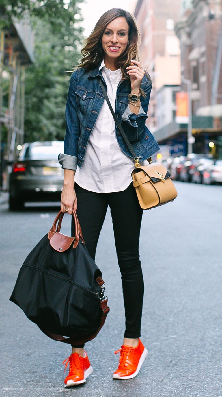 white shirt with jean jacket