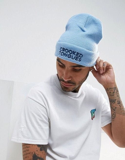 mens light blue beanie