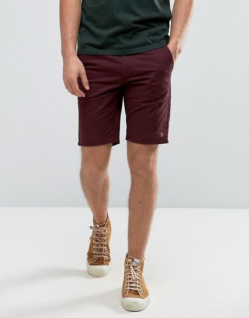 maroon shorts outfit mens