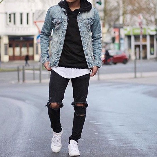 Black hoodie men outfit sale