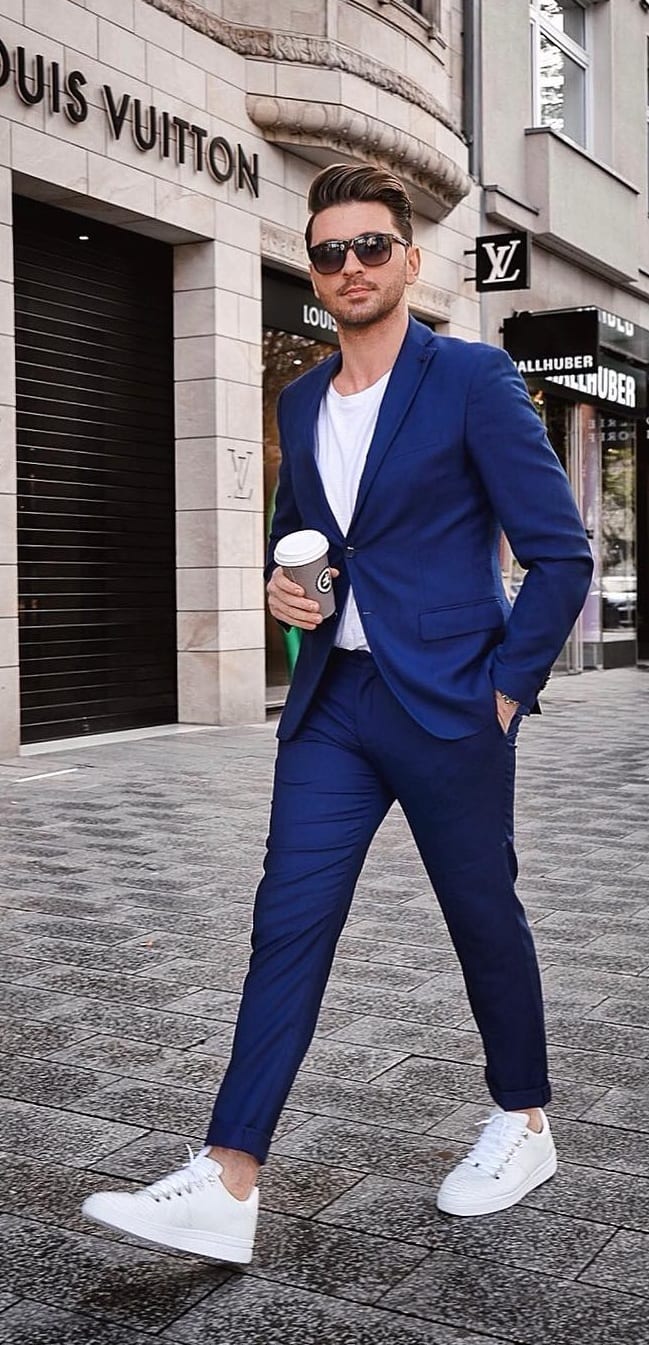 Cobalt Blue Blazer and Trouser With White Tee Outfit for men ⋆ Best Fashion  Blog For Men 