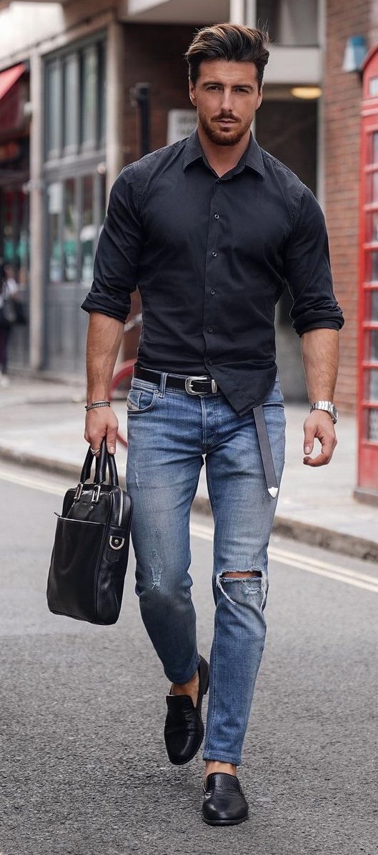 Casual Denim Shirt outfit for men Source by ehenderson0849 #Casual #Casual  Outfits for men #shirt… | Denim shirt men, Mens denim shirt outfit, Shirt  casual style