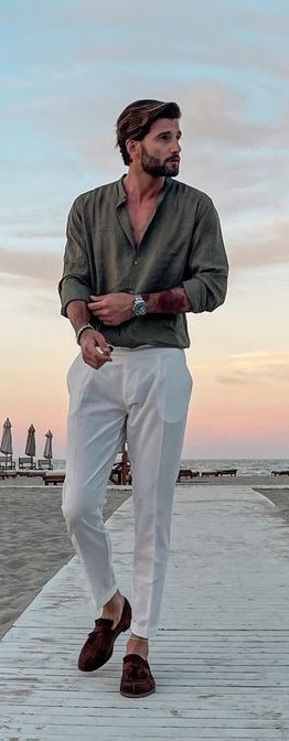 White Linen Pants With Moccasions