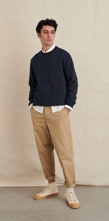 Blue Sweater with Beige Colour pants