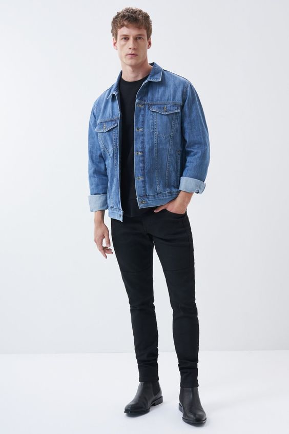 Blue Denim Jacket With Black Jeans