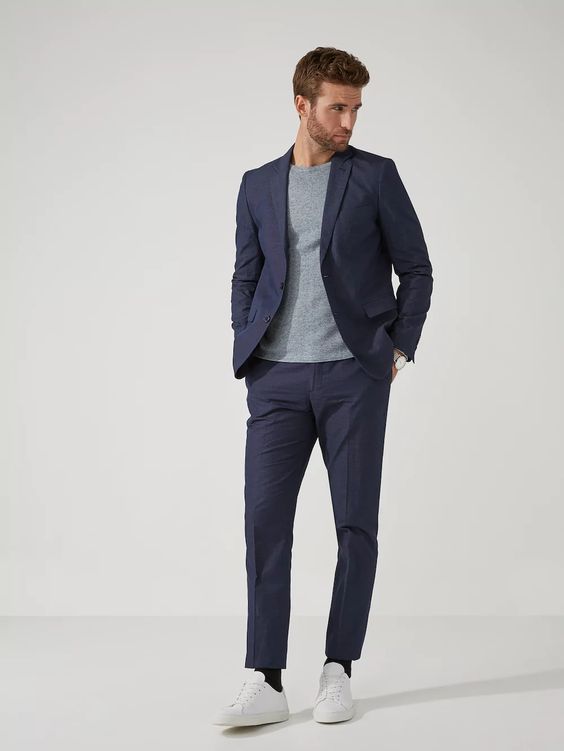 Navy Blue Blazer With Grey Tee