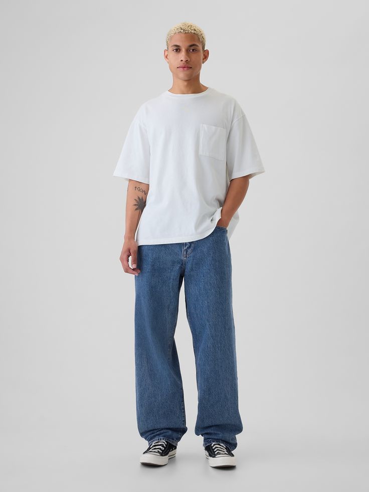 White T-shirt With Denim Baggy Jeans